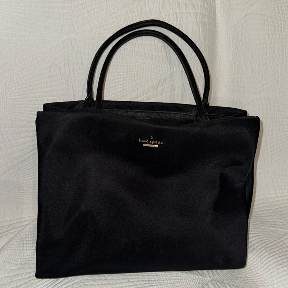 Kate Spade ♠️ Classic Phoebe Black Nylon with black/white stripes Shoulder Bag